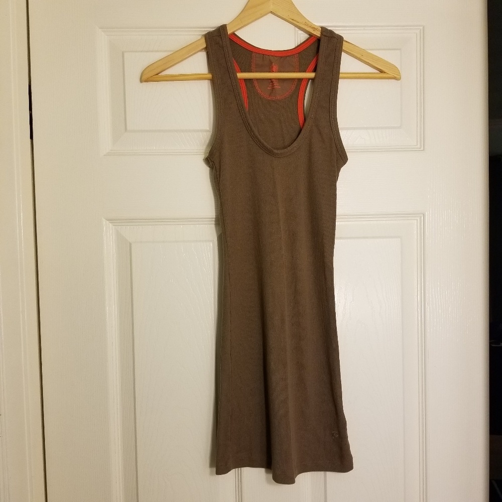 Long Brown Ribbed Tank Top